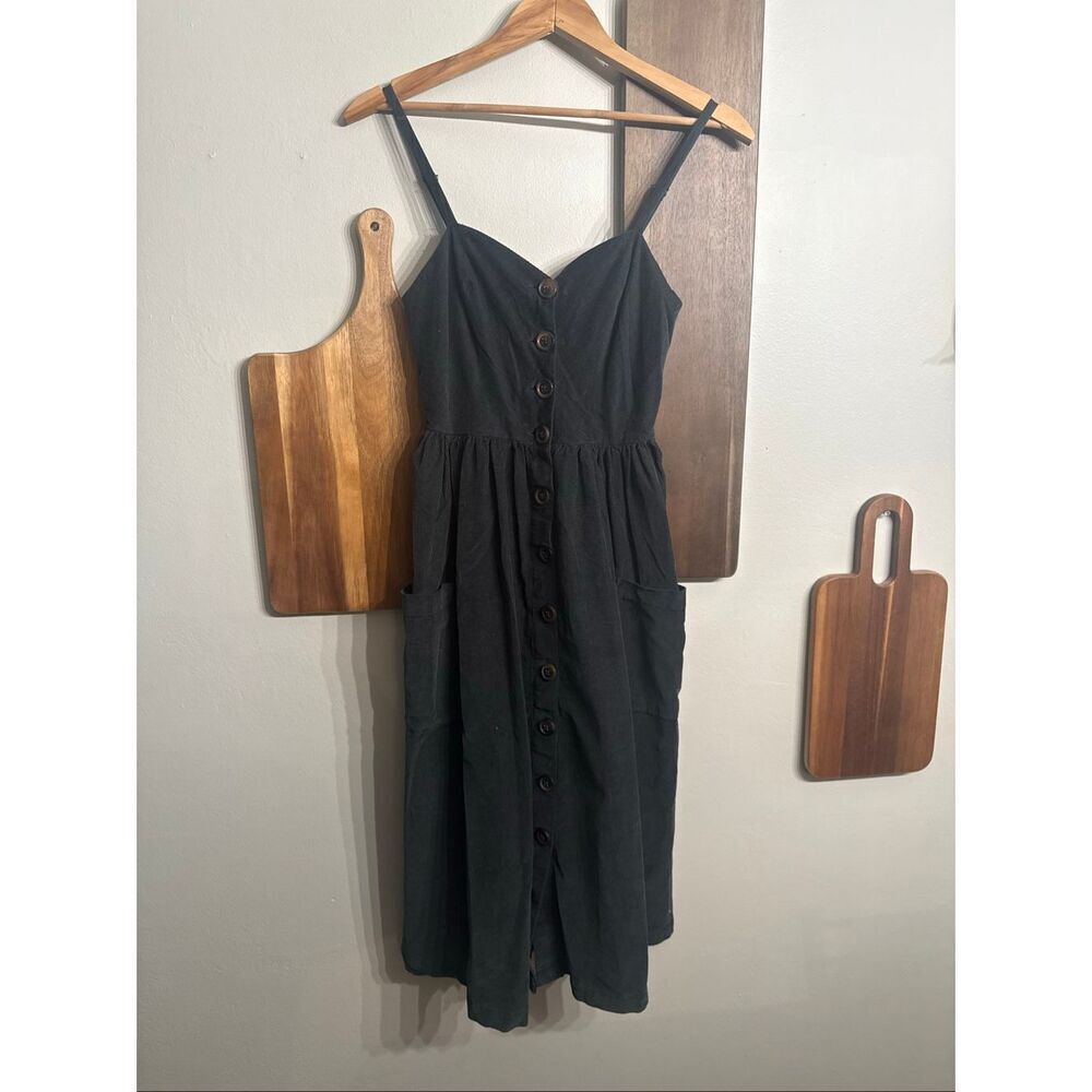 Urban Outfitters Black Emilia Corduroy Sleeveless Button Down Midi Dress Size XS